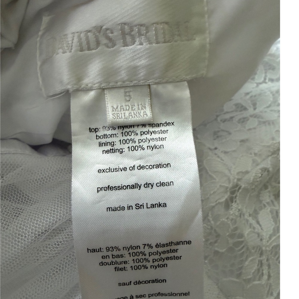 Davids Bridal Girls White Lace and Tulle Flower Girl Dress Size 5 Formal Wedding - Picture 6 of 6